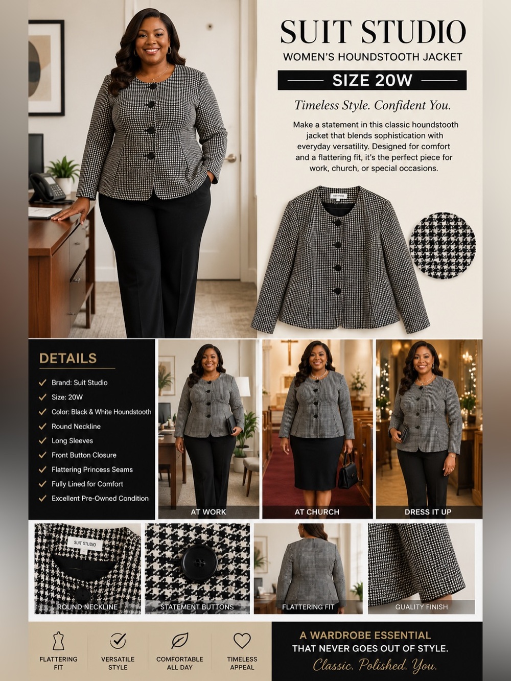 Suit Studio Black, Grey, and White Houndstooth Jacket